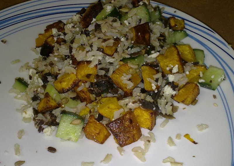 Photo de la recette « Salade de courge butternut rôtie, biltong et riz complet »